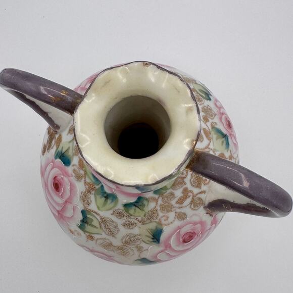 Antique Nippon Pink and Gold Porcelain Vase with Elegant Floral Accents & Gilt - Picture 3 of 12